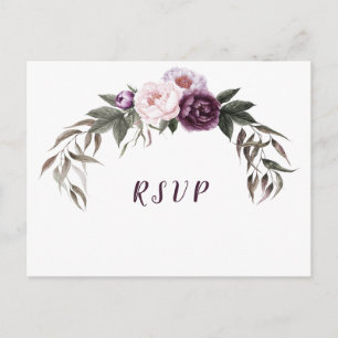 Paarse Pruim Roze Pioenen Bruiloft RSVP Briefkaart