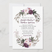 Paarse pruim roze Waterverf pioenrozen bruiloft #2 Kaart (Voorkant)