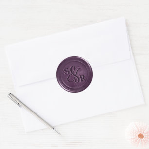 Paarse pruim wax seal sticker met initialen
