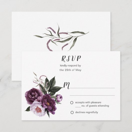 Paarse Pruimen Roze Pioenen Groen RSVP #1 (Voorkant / Achterkant)