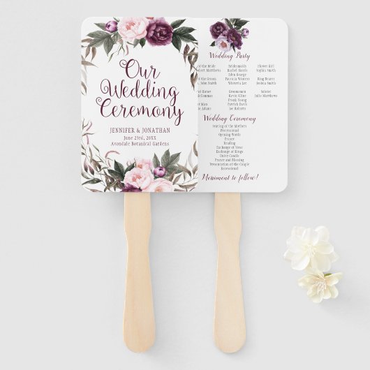 Paarse pruimenlavendel pioenen groen programma fan handwaaier (Voorkant en achterkant)