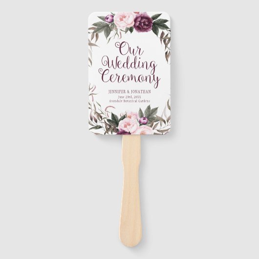 Paarse pruimenlavendel pioenen groen programma fan handwaaier (Voorkant)