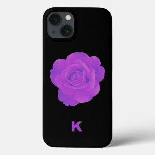 Paarse Purperen Donkere Bloemrijke Roos Monogram E iPhone 13 Hoesje
