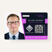 Paarse QR Code Foto ID Badge | bedrijfsmedewerker (Voorkant)