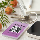 Paarse QR-code Logo Sleutelhanger Visitekaartje (Voorkant Rechts)