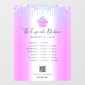 Paarse QR Code Menu Uren Cupcake Bakkerij Glitter Raamsticker (Vel)
