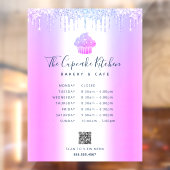 Paarse QR Code Menu Uren Cupcake Bakkerij Glitter Raamsticker (Vel 2)