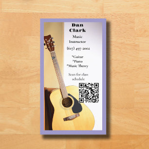 Paarse QR-code muziekleraar akoestische gitaar Visitekaartje