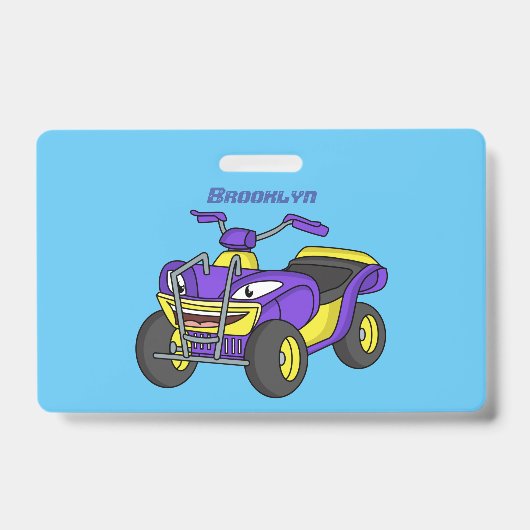 Paarse Quad fiets cartoon illustratie Badge (Voorzijde)
