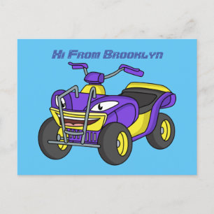 Paarse quad-fietsenafbeelding cartoon briefkaart