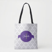 Paarse Quatrefoil Gepersonaliseerde Canvas tas (Voorkant)