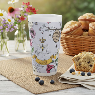 Paarse Queen Bee Royal Gold Crown & Scroll Latte Mok