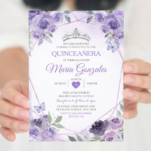 Paarse Quinceañera 15 Anos Kroon Mexicaanse Vlinde Kaart