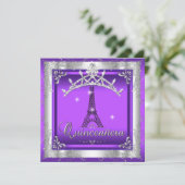 Paarse Quinceanera 15 Silver Tiara Eiffel Tower Kaart (Staand voorkant)