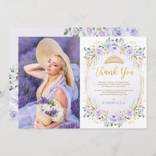 Paarse Quinceañera 15e verjaardag Hartelijk dank Kaart (Voorkant / Achterkant)