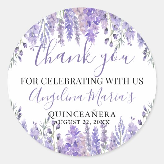 Paarse Quinceanera Dank je wel Ronde Sticker (Voorkant)
