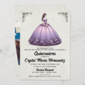 Paarse Quinceañera Kaart (Voorkant / Achterkant)