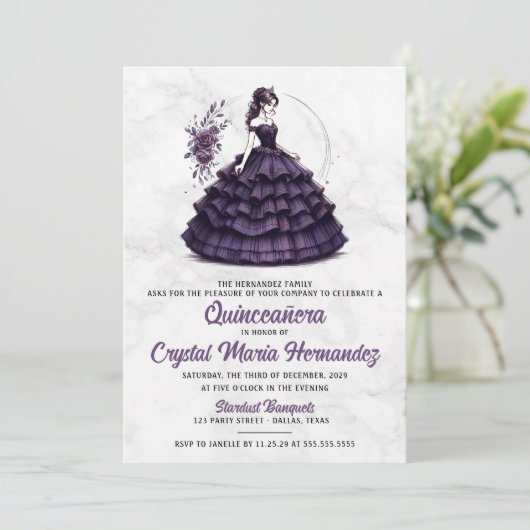 Paarse Quinceañera Kaart (Staand voorkant)