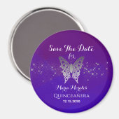Paarse Quinceanera sparen de Datum Uitnodiging Magneet (Voorkant / Achterkant)