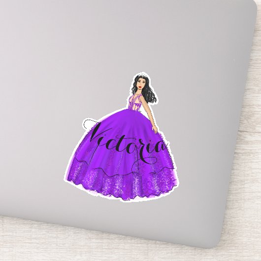 Paarse Quinceanera - Sticker voor aangepaste naam (Detail)