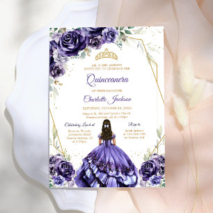 Paarse Quinceanera-verjaardagsuitnodiging Kaart