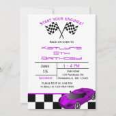 Paarse racewagen | Aangepaste uitnodiging voor kin (Voorkant)