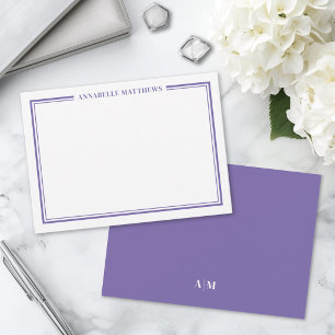 Paarse Rand Minimalistische Naam Monogram Notitiekaartje