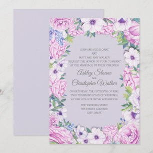 Paarse Ranunculus Anenome Floral Wreath Wedding Kaart