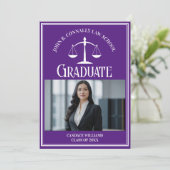 Paarse Recht School Foto Aangepast Afstuderen Aankondiging (Staand voorkant)