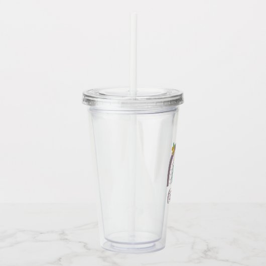 Paarse regenboog en bloem gepersonaliseerd acryl drinkbeker (Rechts)