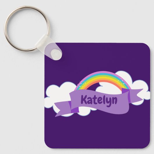 Paarse regenboog, gepersonaliseerd meisje Sleutelhanger (Voorkant)