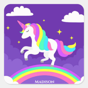 Paarse regenboog Unicorn gepersonaliseerd meisje Vierkante Sticker