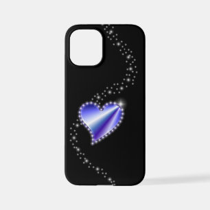 Paarse regenbooghartslag met sterren op zwart iPhone 12 mini hoesje