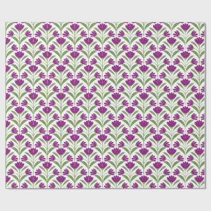 Paarse Retro Bloemen Inpakpapier   Vintage Botanis
