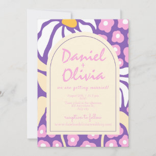 Paarse Retro Bloemen met Uitnodiging voor Fotobrui