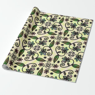 Paarse Retro Boho Daisies Cadeaupapier