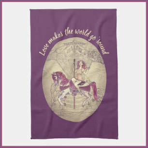 Paarse retro carrousel Theedoek