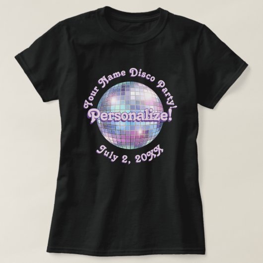 Paarse Retro Disco Ball PERSONALIZED T-Shirt (Design voorkant)