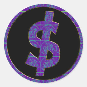 PAARSE RETRO DOLLAR SIGN RONDE STICKER