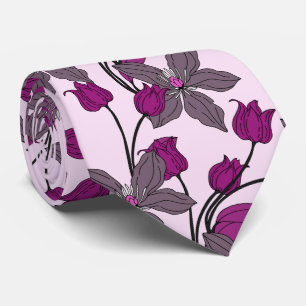 Paarse retro etnisch elegant bloempatroon stropdas