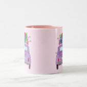 Paarse Retro Fiat 500 met kerstcadeaus Tweekleurige Koffiemok (Center)