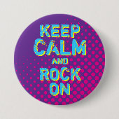 Paarse Retro Halftone Keep Calm and Rock on Button (Voorkant)