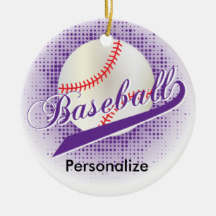 Paarse retro-honkbalstijl keramisch ornament