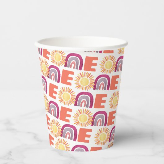 Paarse Retro ONE Eerste Verjaardagsfeest Papieren Bekers (Voorkant)