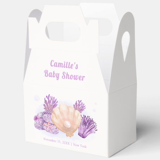 Paarse Retro Pearl Seashell Baby shower Bedankdoosjes (Open)