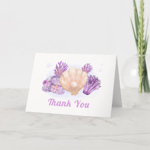 Paarse Retro Pearl Seashell Baby shower Bedankkaart