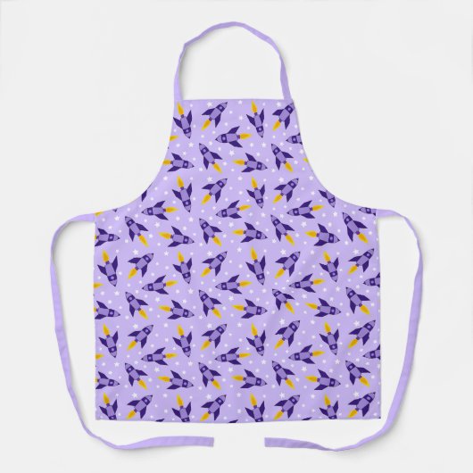 Paarse Retro Raket Pattern Schort (Voorkant)