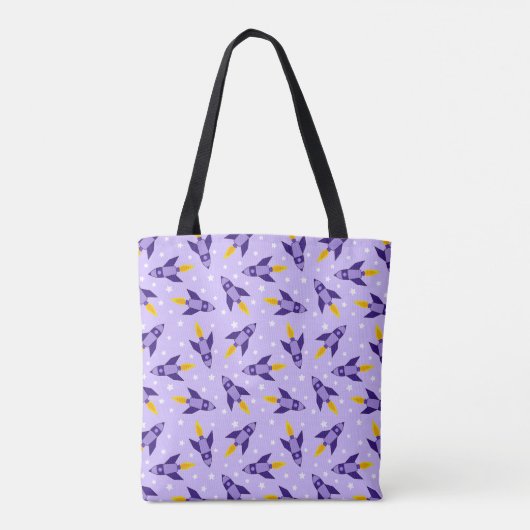 Paarse Retro Rocket Pattern Canvas tas (Achterkant)