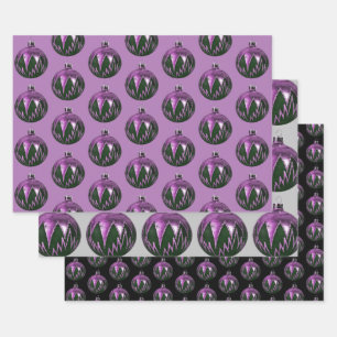 Paarse Retro Style Christmas Art Wrapping Paper
