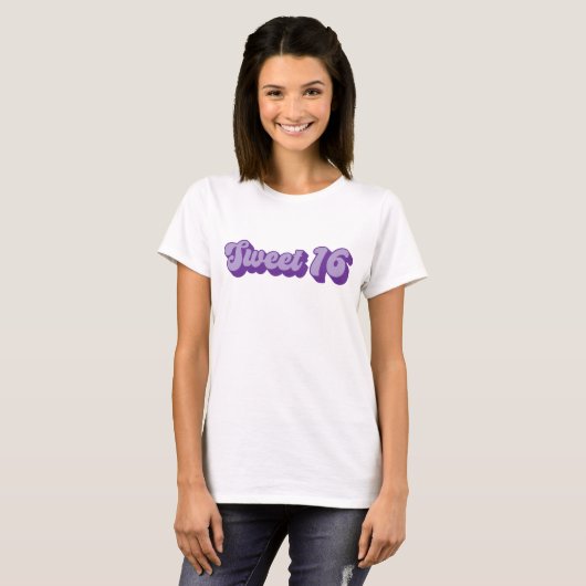 Paarse Retro Sweet 16 T-shirt (Voorkant volledig)